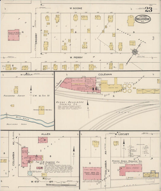 Sanborn Fire Insurance Map from Belvidere, Boone County, Illinois (1922), Sheet #0023 - Historic Sanborn Fire Insurance Map Print, vintage old map wall art, antique decor, genealogy gift, Illinois Illinois map
