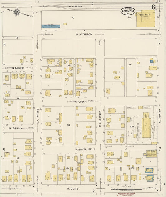 Sanborn Fire Insurance Map from Anaheim, Orange County, California (1922), Sheet #0006 - Historic Sanborn Fire Insurance Map Print, vintage old map wall art, antique decor, genealogy gift, California California map
