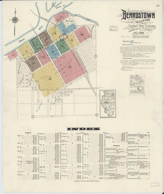 Sanborn Fire Insurance Map from Beardstown, Cass County, Illinois (1919), Sheet #0001 - Historic Sanborn Fire Insurance Map Print, vintage old map wall art, antique decor, genealogy gift, Illinois Illinois map