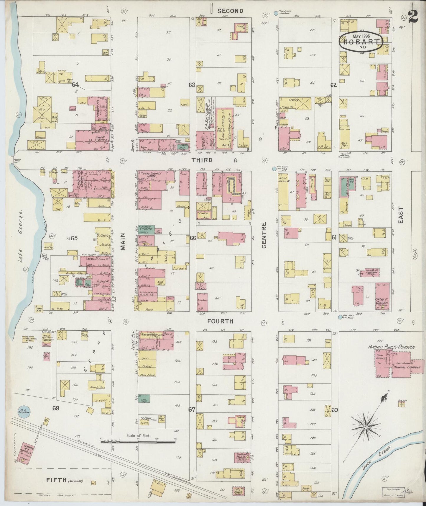 Sanborn Fire Insurance Map from Hobart, Lake County, Indiana (1895), Sheet #0002 - Complete Map Set gallery image, historic Sanborn map, vintage wall art, Indiana Indiana