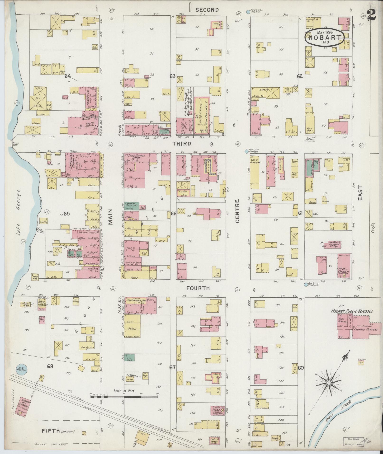Sanborn Fire Insurance Map from Hobart, Lake County, Indiana (1895), Sheet #0002 - Complete Map Set gallery image, historic Sanborn map, vintage wall art, Indiana Indiana