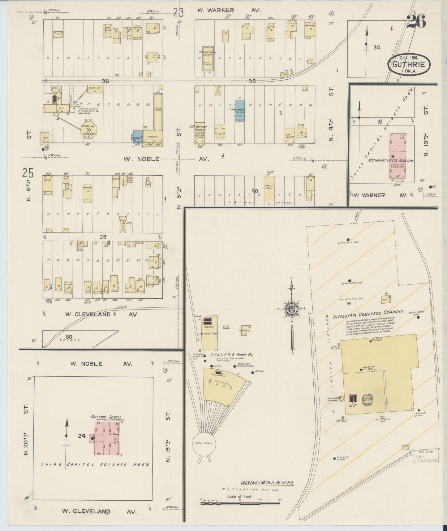 Sanborn Fire Insurance Map from Guthrie, Logan County, Oklahoma (1914), Sheet #0026 - Complete Map Set gallery image, historic Sanborn map, vintage wall art, Oklahoma Oklahoma