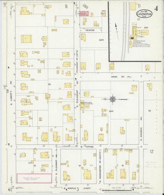 Sanborn Fire Insurance Map from Covington, Tipton County, Tennessee (1916), Sheet #0004 - Historic Sanborn Fire Insurance Map Print, vintage old map wall art, antique decor, genealogy gift, Tennessee Tennessee map