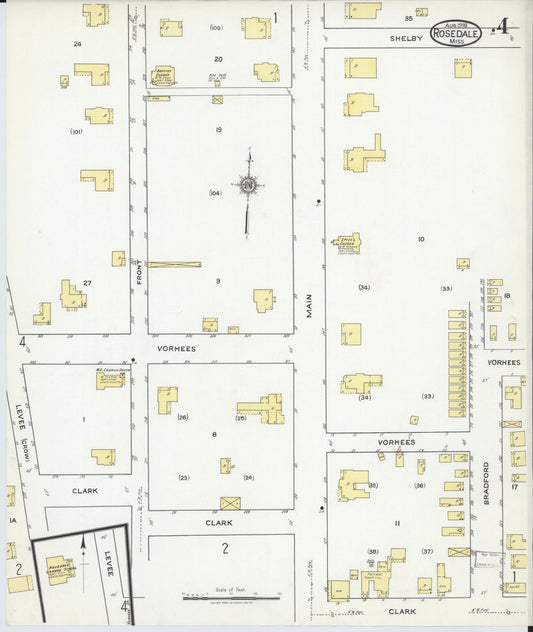Sanborn Fire Insurance Map from Rosedale, Bolivar County, Mississippi (1918), Sheet #0004 - Historic Sanborn Fire Insurance Map Print, vintage old map wall art, antique decor, genealogy gift, Mississippi Mississippi map