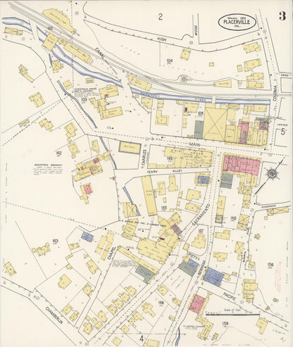Sanborn Fire Insurance Map from Placerville, El Dorado County, California (1910), Sheet #0003 - Complete Map Set gallery image, historic Sanborn map, vintage wall art, California California
