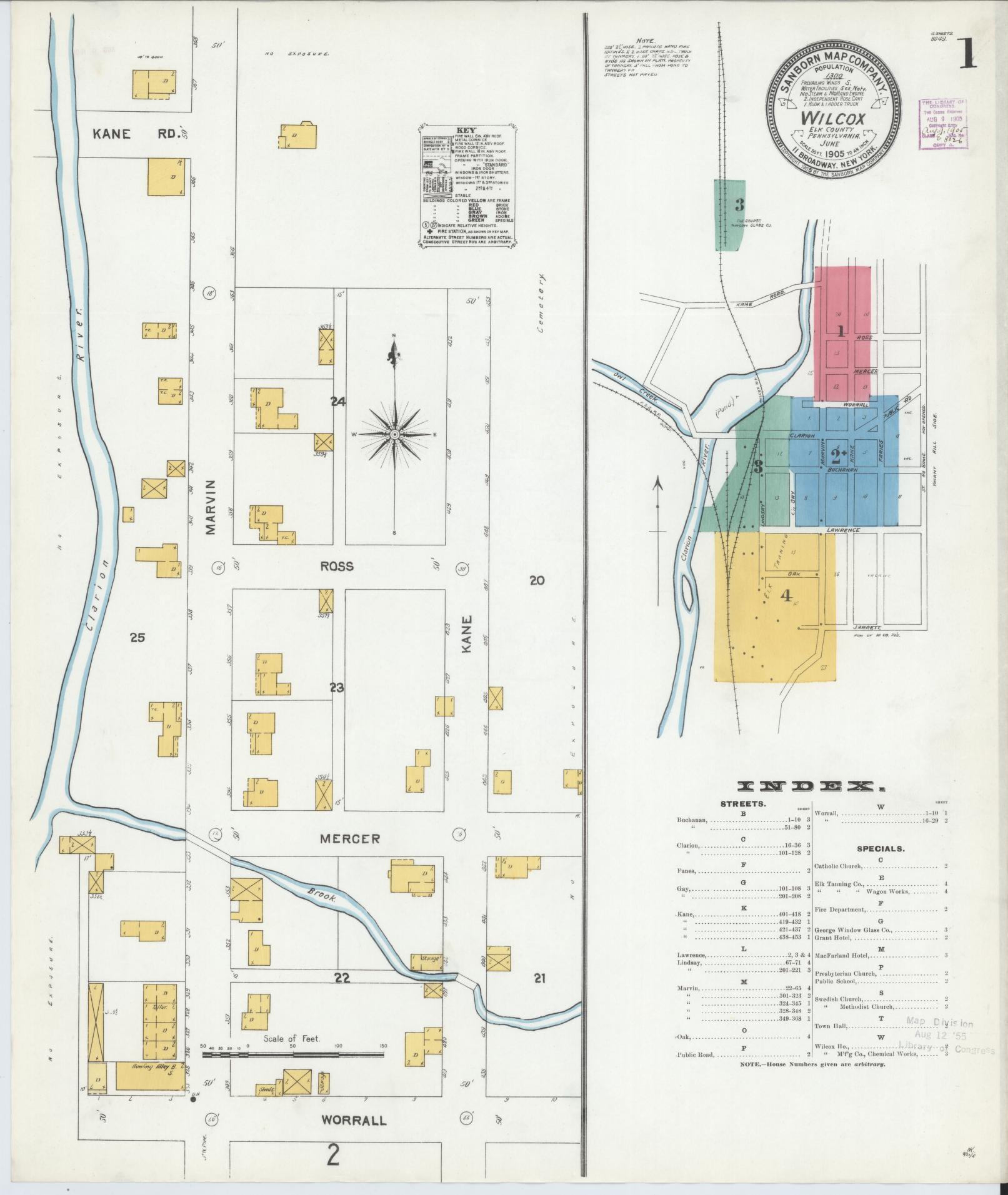 Sanborn Fire Insurance Map from Wilcox, Elk County, Pennsylvania (1905), Sheet #0001 - Complete Map Set gallery image, historic Sanborn map, vintage wall art, Pennsylvania Pennsylvania