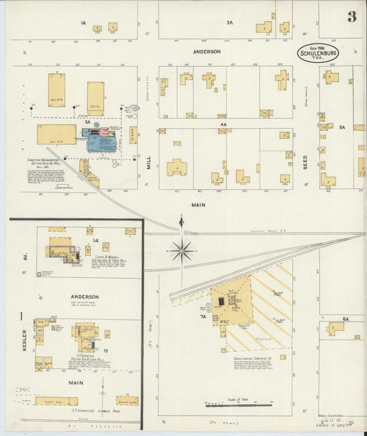 Sanborn Fire Insurance Map from Schulenburg, Fayette County, Texas (1906), Sheet #0003 - Historic Sanborn Fire Insurance Map Print, vintage old map wall art, antique decor, genealogy gift, Texas Texas map