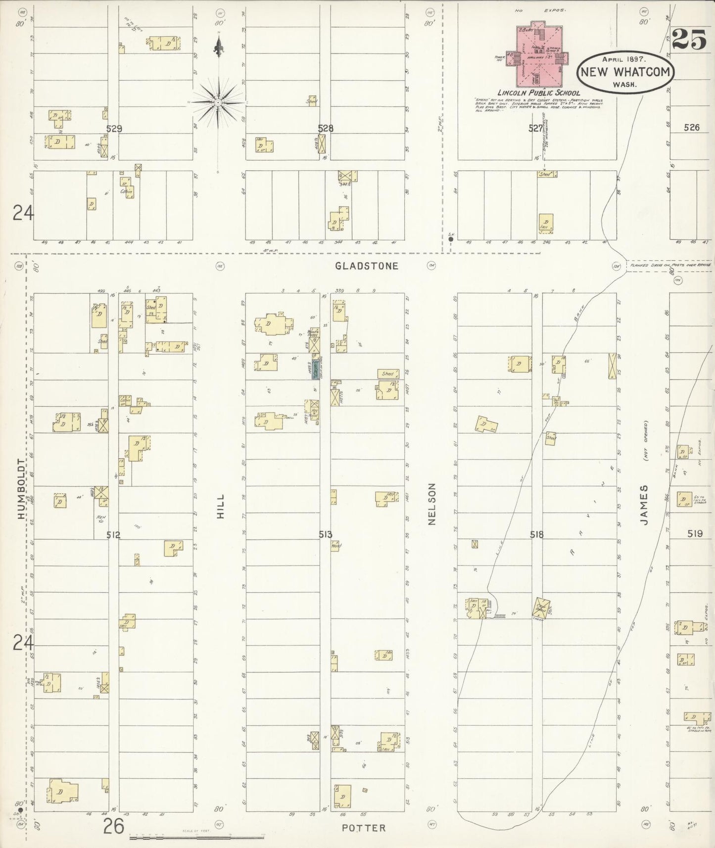 Sanborn Fire Insurance Map from New Whatcom, Whatcom County, Washington (1897), Sheet #0025 - Complete Map Set gallery image, historic Sanborn map, vintage wall art, Washington Washington