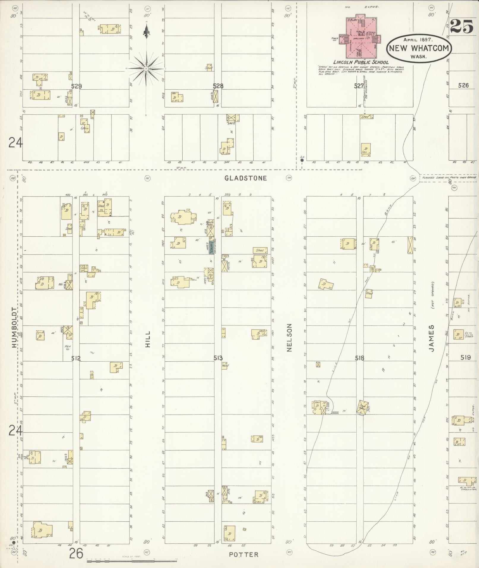 Sanborn Fire Insurance Map from New Whatcom, Whatcom County, Washington (1897), Sheet #0025 - Complete Map Set gallery image, historic Sanborn map, vintage wall art, Washington Washington