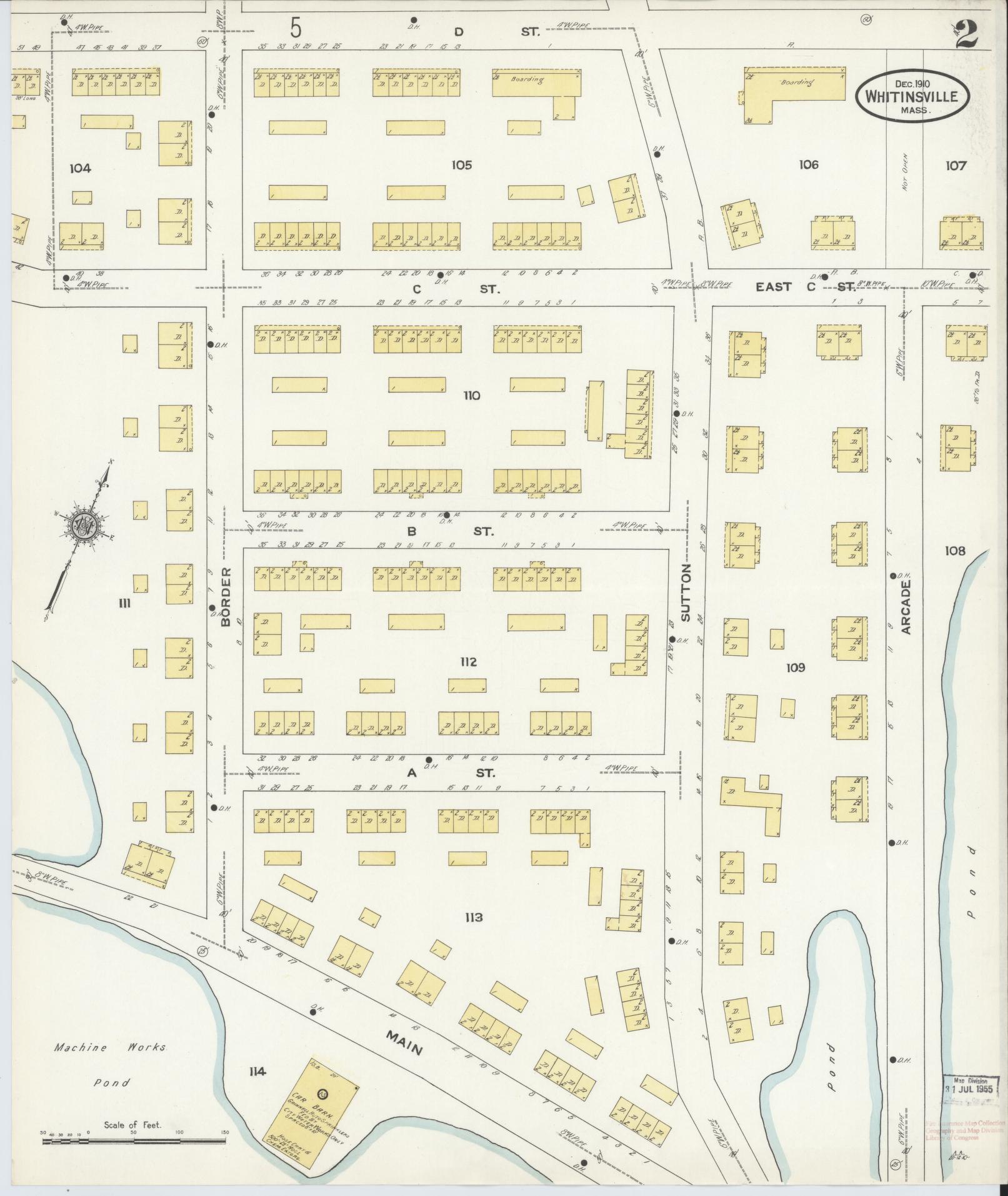 Sanborn Fire Insurance Map from Whitinsville, Worcester County, Massachusetts (1910), Sheet #0002 - Complete Map Set gallery image, historic Sanborn map, vintage wall art, Massachusetts Massachusetts