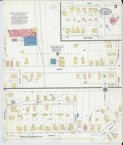 Sanborn Fire Insurance Map from Allegan, Allegan County, Michigan (1918), Sheet #0008 - Complete Map Set gallery image, historic Sanborn map, vintage wall art, Michigan Michigan