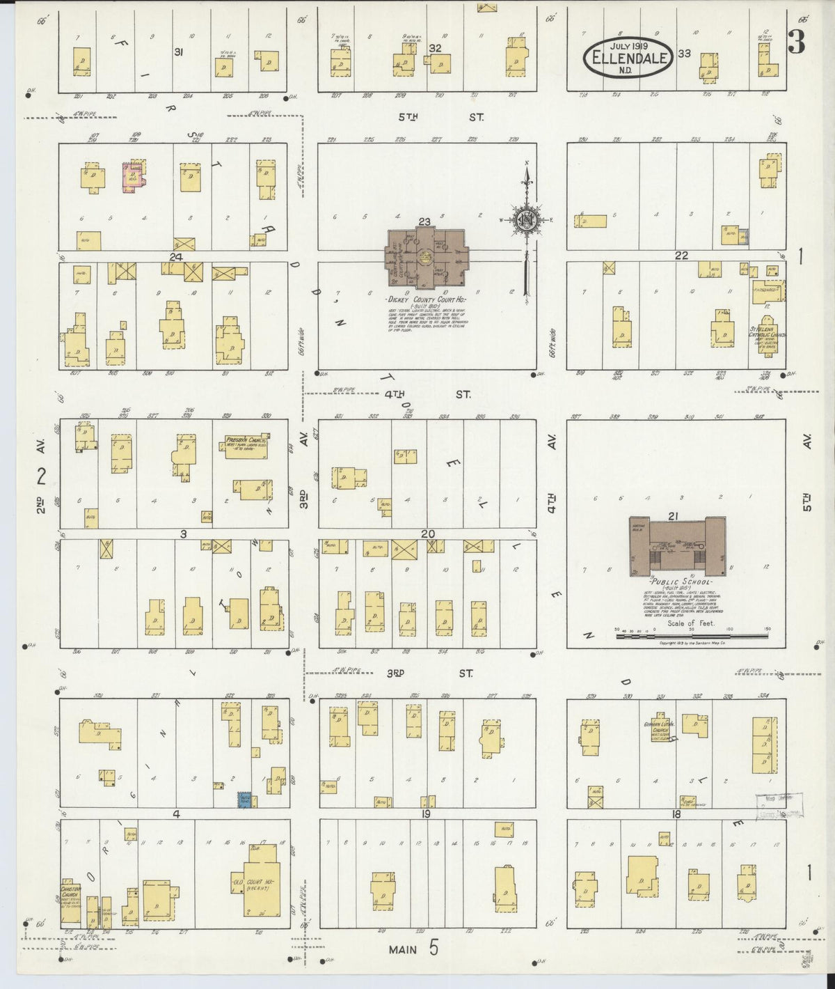 Sanborn Fire Insurance Map from Ellendale, Dickey County, North Dakota (1919), Sheet #0003 - Complete Map Set gallery image, historic Sanborn map, vintage wall art, North Dakota North Dakota