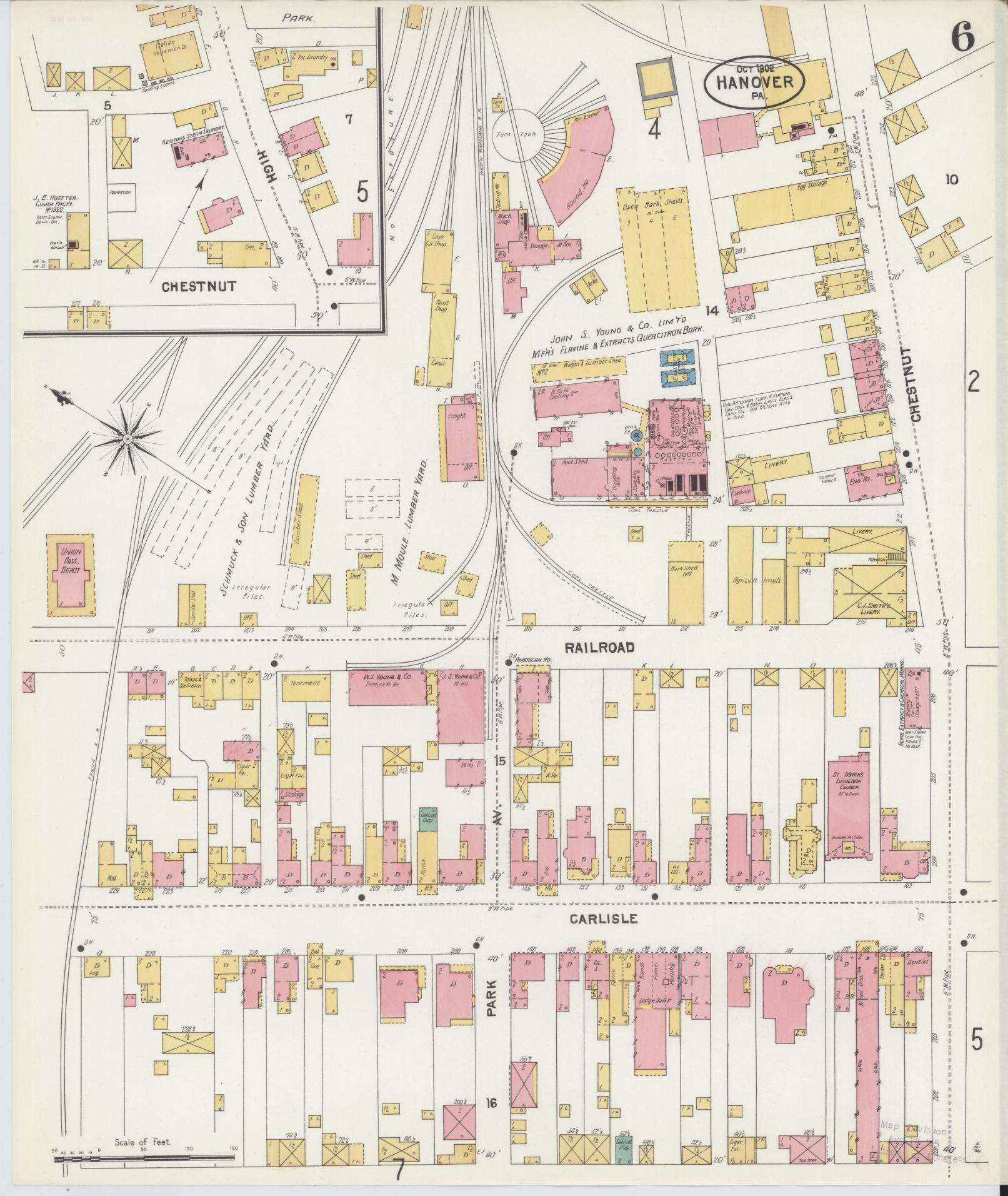 Sanborn Fire Insurance Map from Hanover, York County, Pennsylvania (1902), Sheet #0006 - Historic Sanborn Fire Insurance Map Print, vintage old map wall art, antique decor, genealogy gift, Pennsylvania Pennsylvania map
