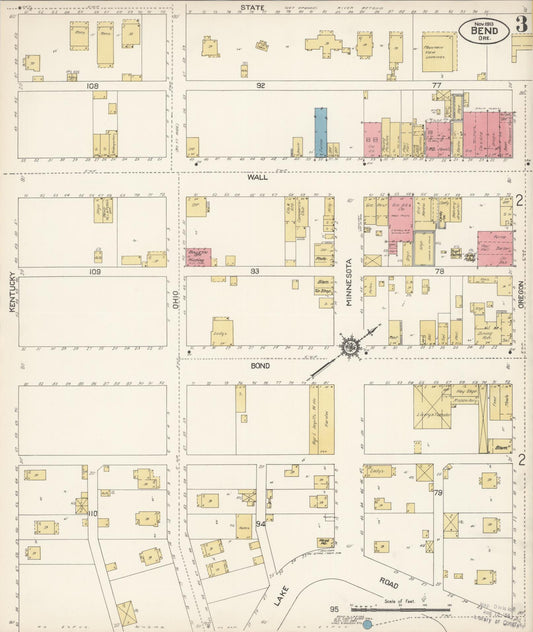 Sanborn Fire Insurance Map from Bend, Deschutes County, Oregon (1913), Sheet #0003 - Historic Sanborn Fire Insurance Map Print, vintage old map wall art, antique decor, genealogy gift, Oregon Oregon map