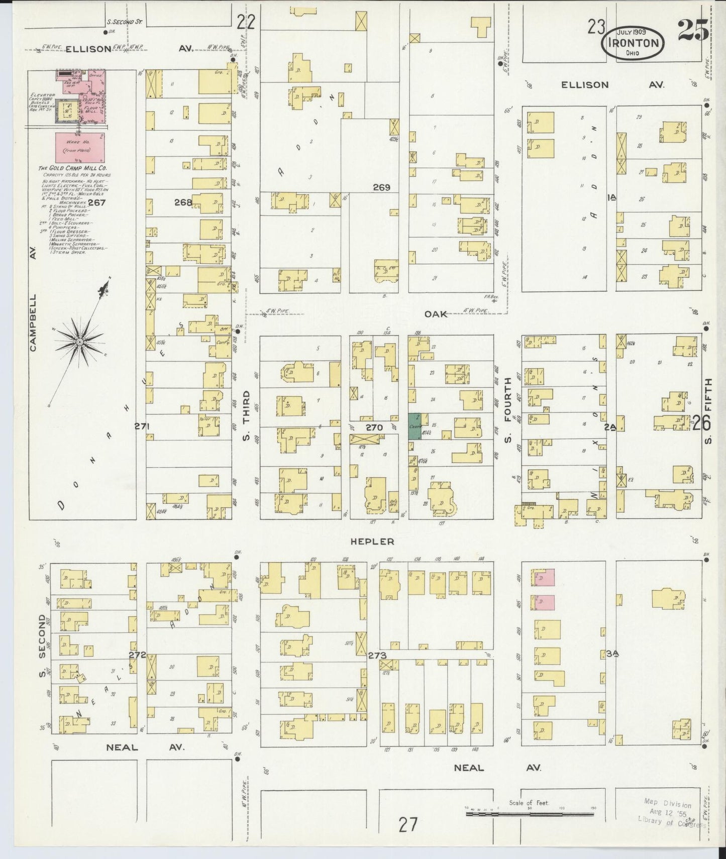 Sanborn Fire Insurance Map from Ironton, Lawrence County, Ohio (1909), Sheet #0025 - Historic Sanborn Fire Insurance Map Print, vintage old map wall art, antique decor, genealogy gift, Ohio Ohio map