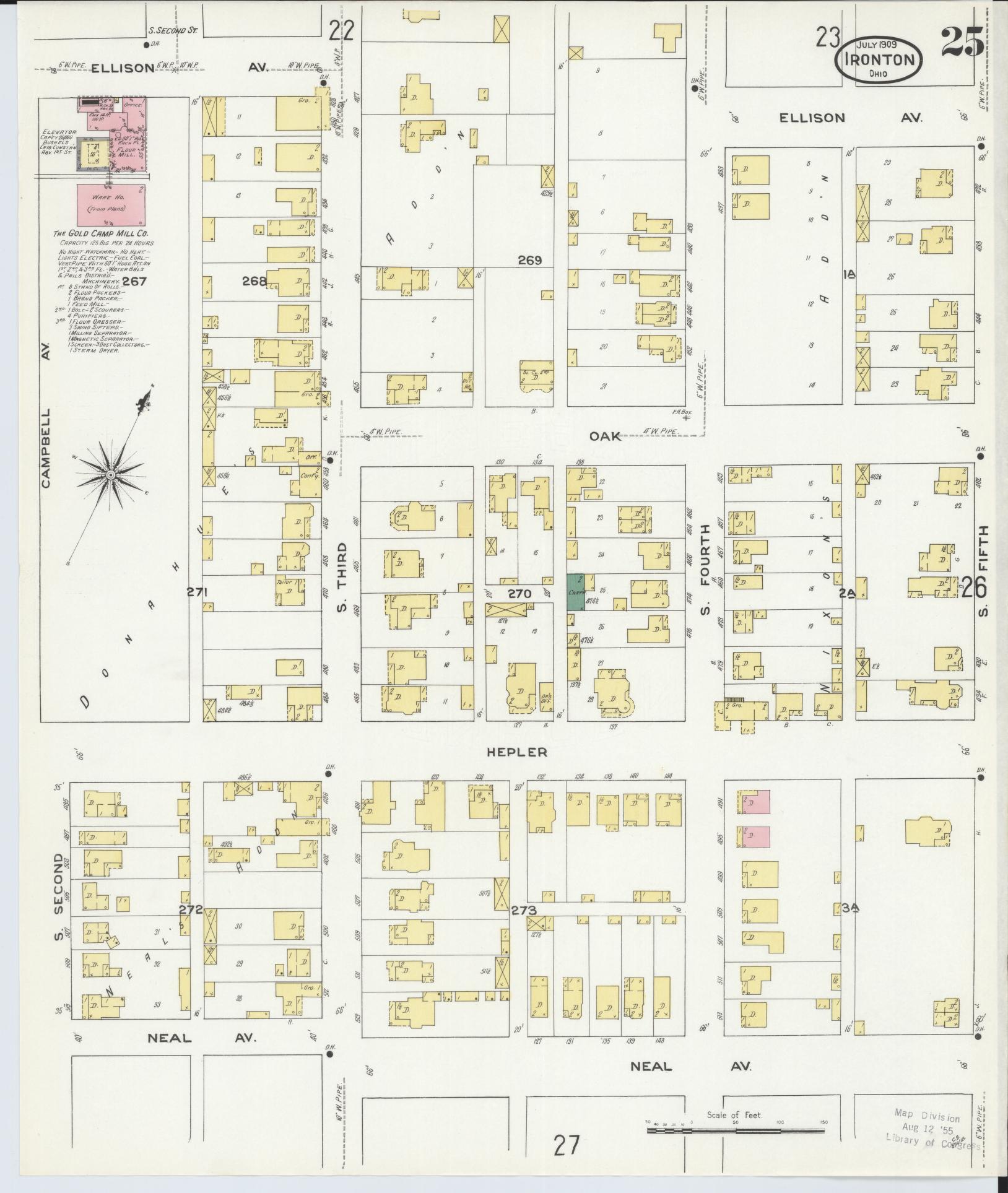 Sanborn Fire Insurance Map from Ironton, Lawrence County, Ohio (1909), Sheet #0025 - Historic Sanborn Fire Insurance Map Print, vintage old map wall art, antique decor, genealogy gift, Ohio Ohio map
