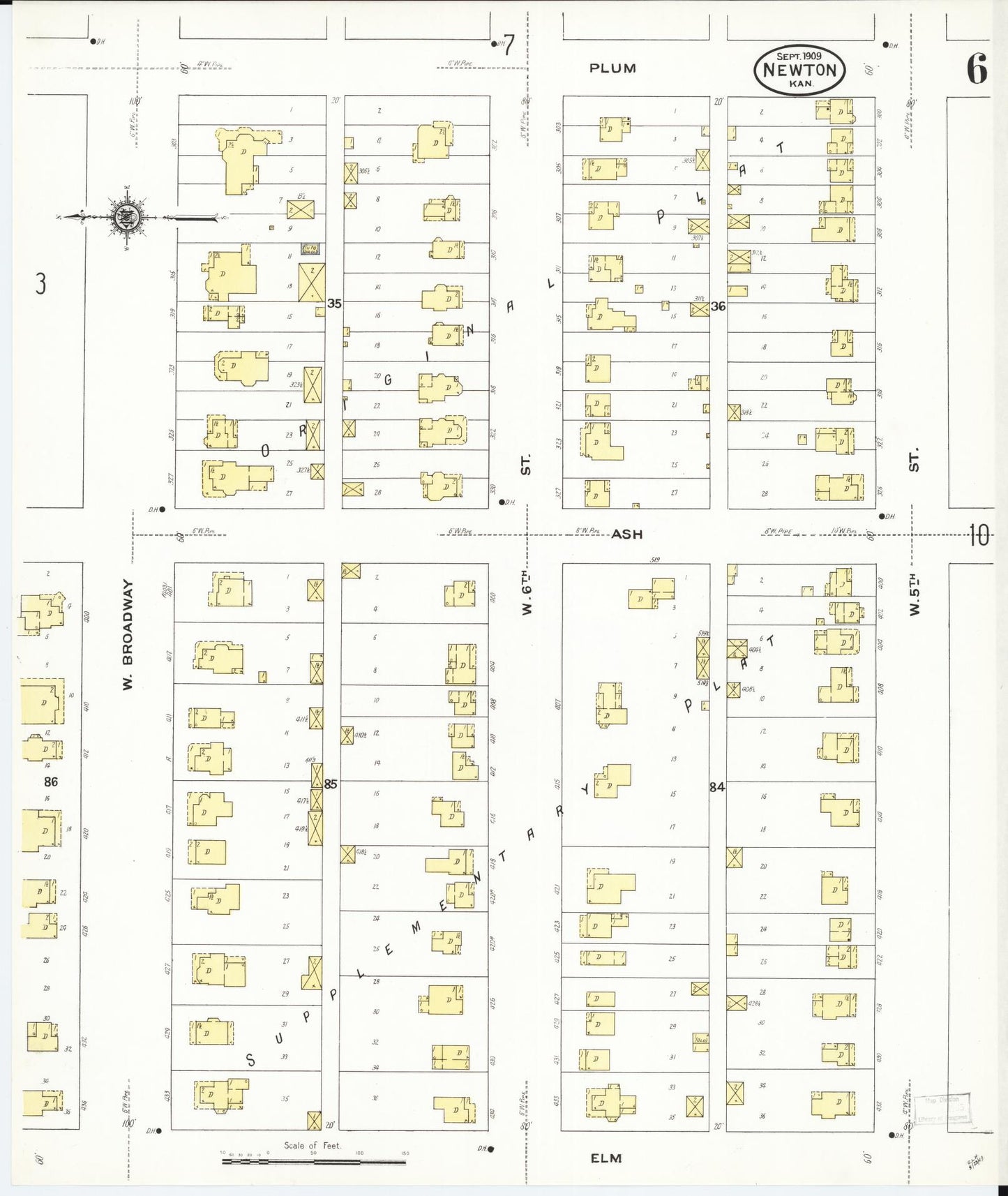 Sanborn Fire Insurance Map from Newton, Harvey County, Kansas (1909), Sheet #0006 - Complete Map Set gallery image, historic Sanborn map, vintage wall art, Kansas Kansas