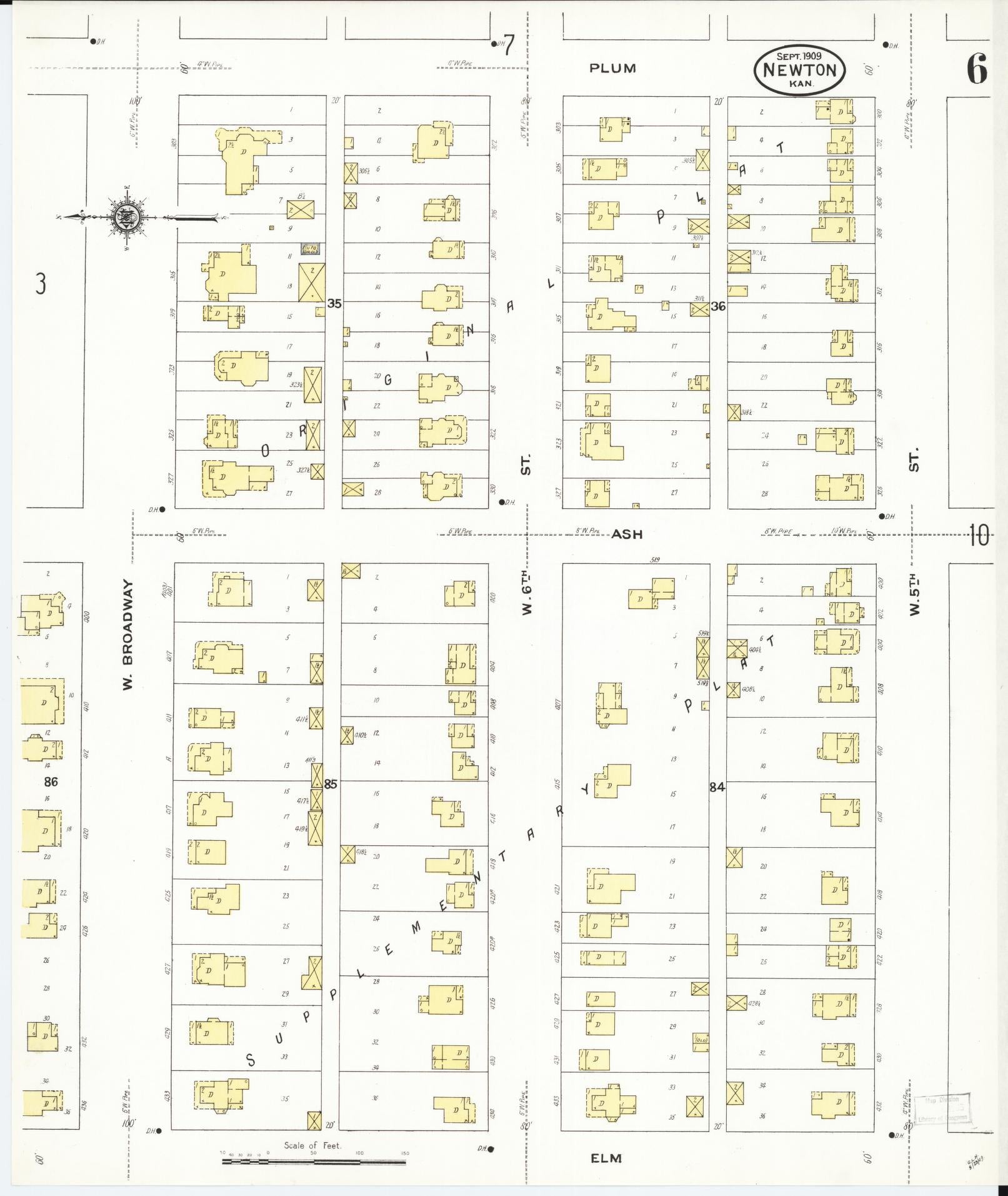 Sanborn Fire Insurance Map from Newton, Harvey County, Kansas (1909), Sheet #0006 - Complete Map Set gallery image, historic Sanborn map, vintage wall art, Kansas Kansas