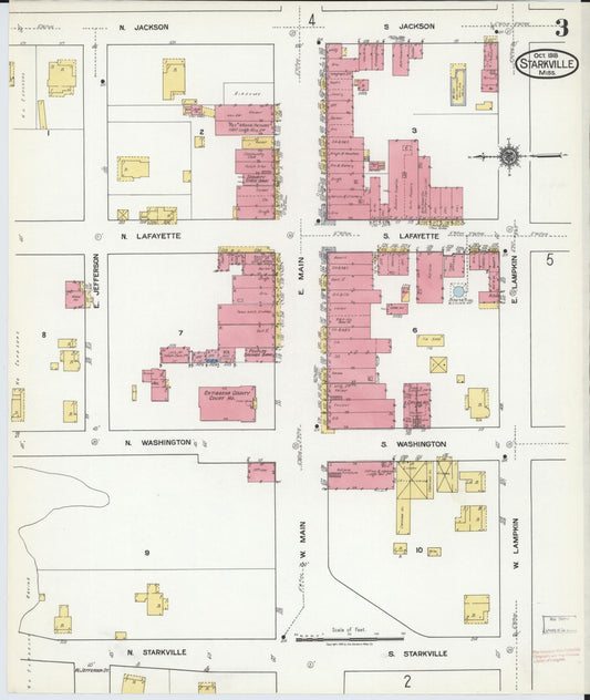 Sanborn Fire Insurance Map from Starkville, Oktibbeha County, Mississippi (1918), Sheet #0003 - Historic Sanborn Fire Insurance Map Print, vintage old map wall art, antique decor, genealogy gift, Mississippi Mississippi map