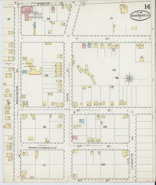 Sanborn Fire Insurance Map from New Rochelle, Westchester County, New York (1892), Sheet #0014 - Historic Sanborn Fire Insurance Map Print, vintage old map wall art, antique decor, genealogy gift, New York New York map