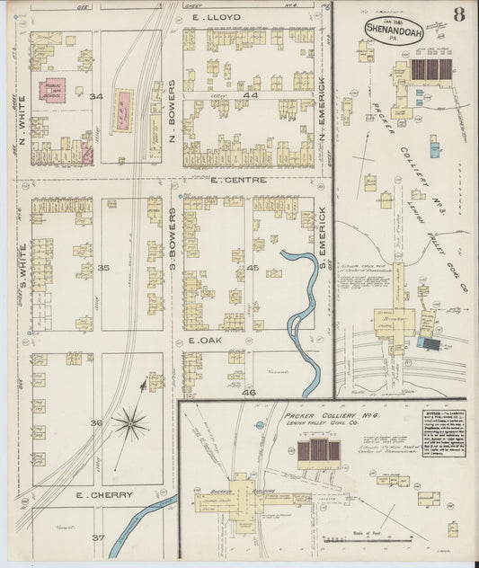 Sanborn Fire Insurance Map from Shenandoah, Schuylkill County, Pennsylvania (1885), Sheet #0008 - Historic Sanborn Fire Insurance Map Print, vintage old map wall art, antique decor, genealogy gift, Pennsylvania Pennsylvania map