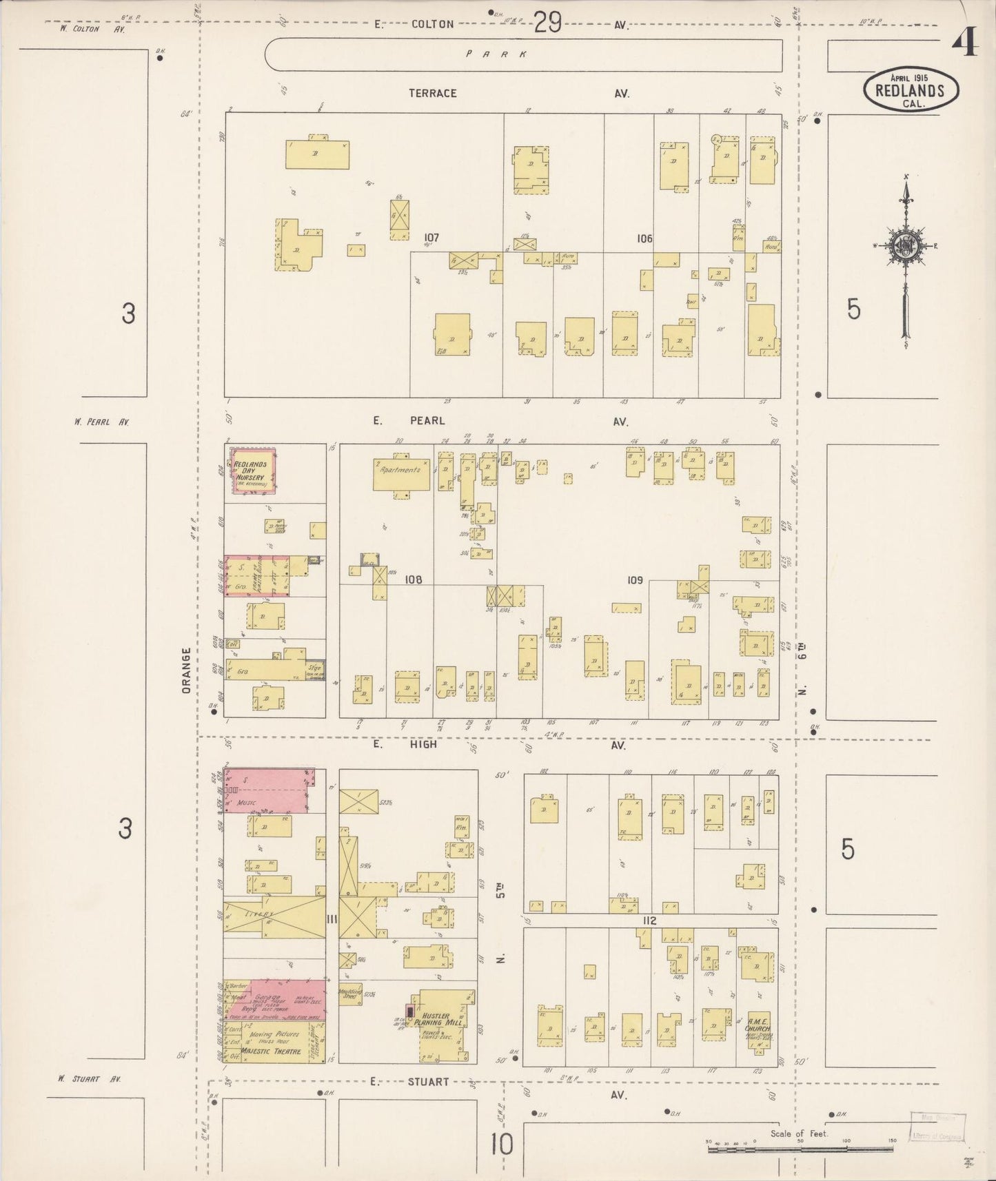 Sanborn Fire Insurance Map from Redlands, San Bernardino County, California (1915), Sheet #0004 - Complete Map Set gallery image, historic Sanborn map, vintage wall art, California California