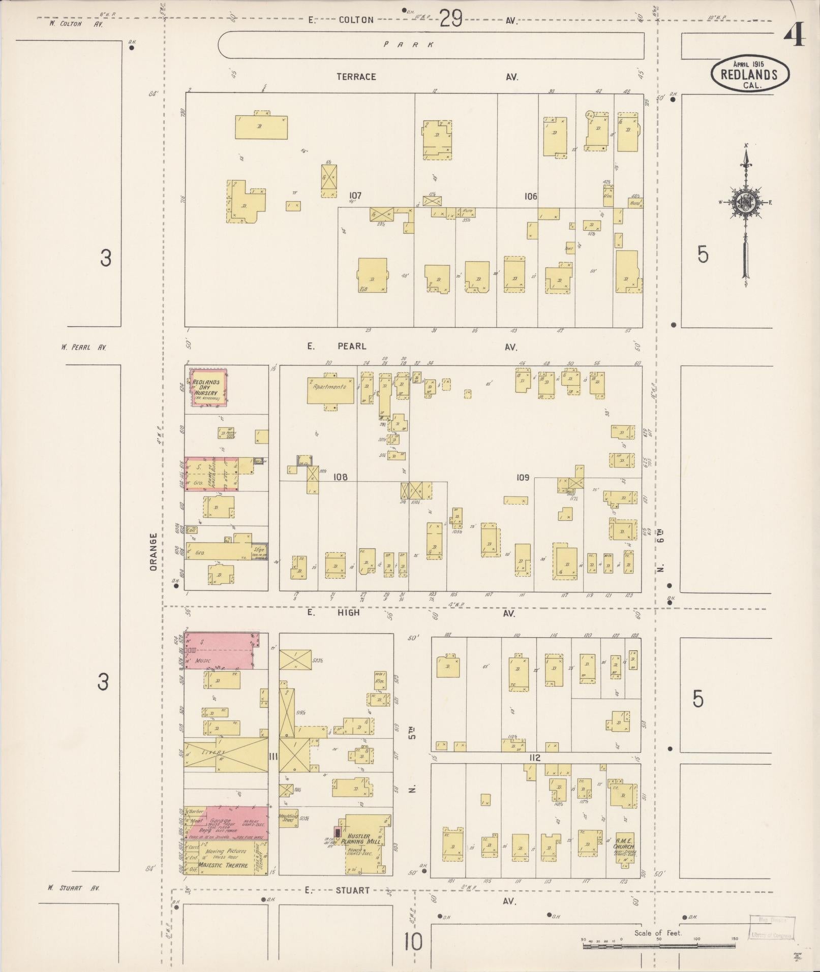 Sanborn Fire Insurance Map from Redlands, San Bernardino County, California (1915), Sheet #0004 - Complete Map Set gallery image, historic Sanborn map, vintage wall art, California California
