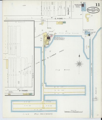 Sanborn Fire Insurance Map from Marquette, Marquette County, Michigan (1892), Sheet #0011 - Historic Sanborn Fire Insurance Map Print, vintage old map wall art, antique decor, genealogy gift, Michigan Michigan map