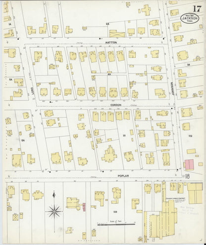 Sanborn Fire Insurance Map from Jackson, Madison County, Tennessee (1907), Sheet #0017 - Complete Map Set gallery image, historic Sanborn map, vintage wall art, Tennessee Tennessee