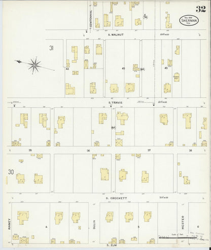 Sanborn Fire Insurance Map from Sherman, Grayson County, Texas (1908), Sheet #0032 - Complete Map Set gallery image, historic Sanborn map, vintage wall art, Texas Texas