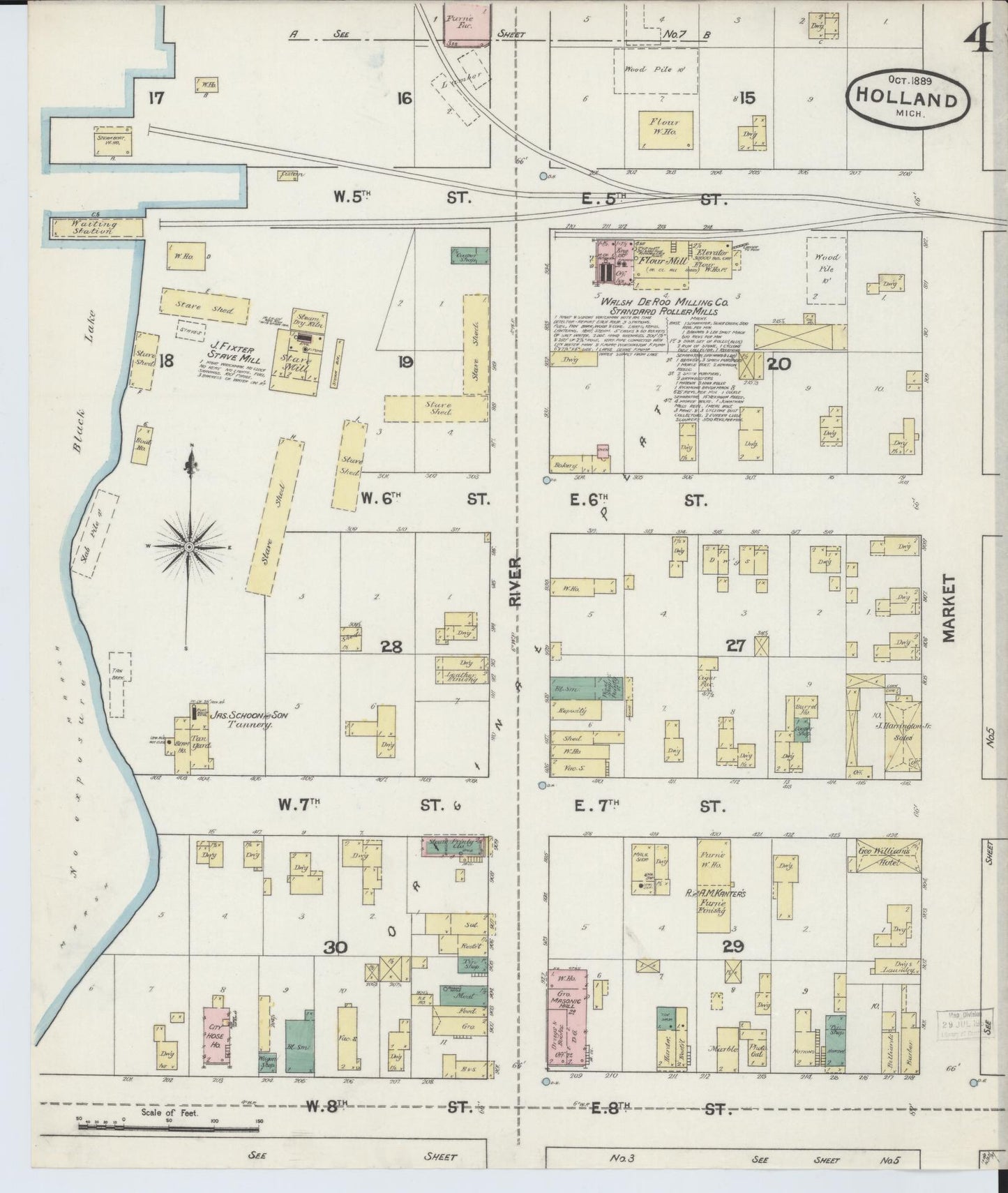 Sanborn Fire Insurance Map from Holland, Ottawa County, Michigan (1889), Sheet #0004 - Complete Map Set gallery image, historic Sanborn map, vintage wall art, Michigan Michigan
