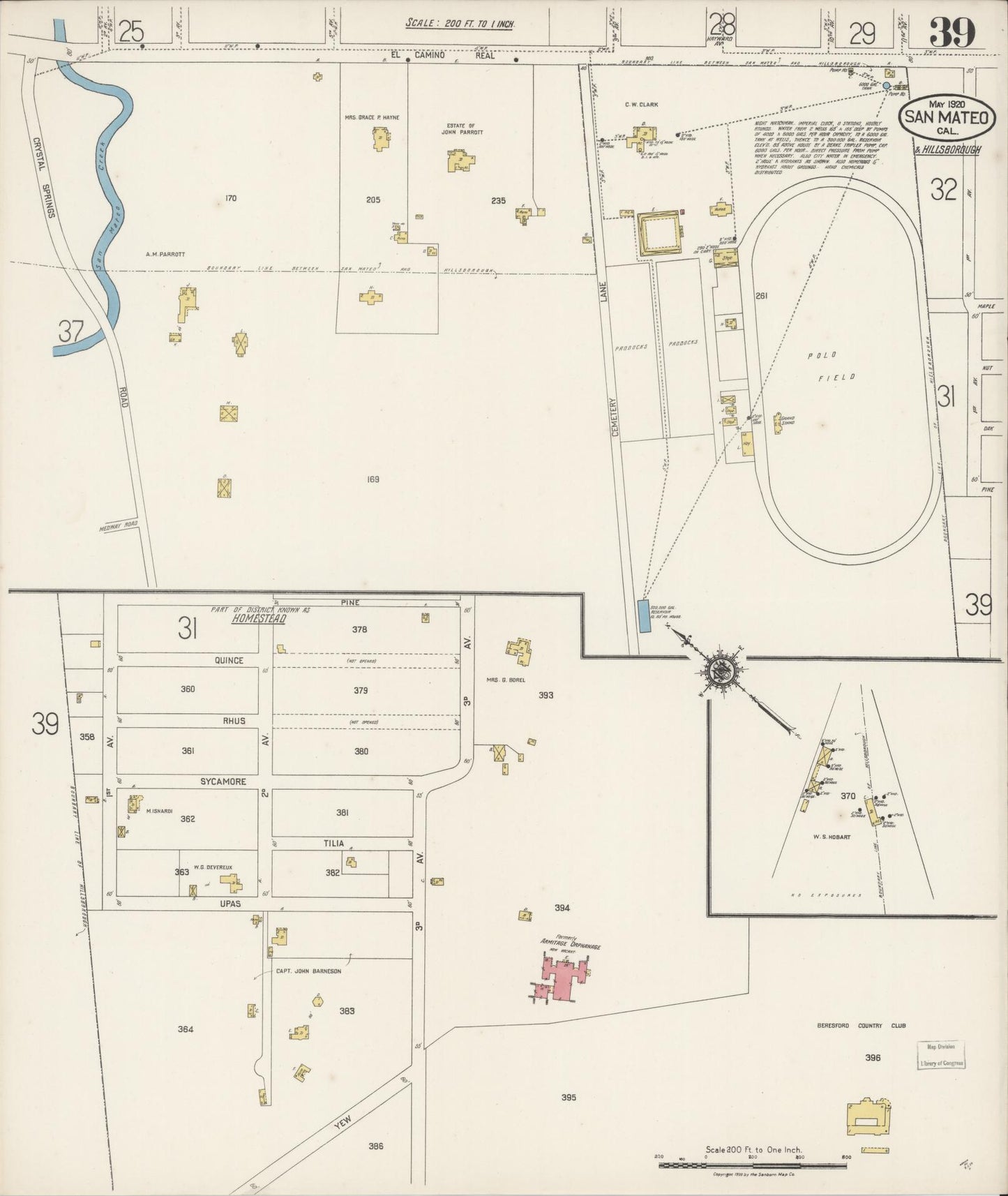 Sanborn Fire Insurance Map from San Mateo, San Mateo County, California (1920), Sheet #0039 - Complete Map Set gallery image, historic Sanborn map, vintage wall art, California California
