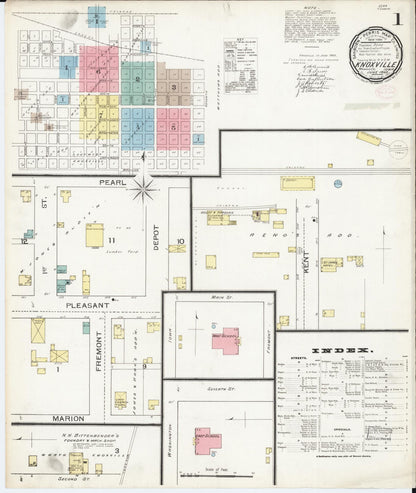 Sanborn Fire Insurance Map from Knoxville, Marion County, Iowa (1893), Sheet #0001 - Historic Sanborn Fire Insurance Map Print
