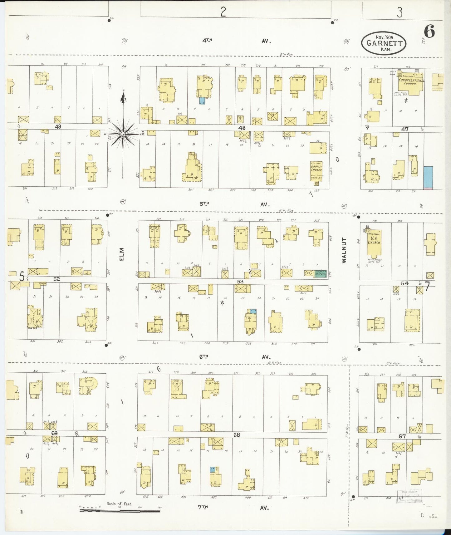Sanborn Fire Insurance Map from Garnett, Anderson County, Kansas (1905), Sheet #0006 - Complete Map Set gallery image, historic Sanborn map, vintage wall art, Kansas Kansas