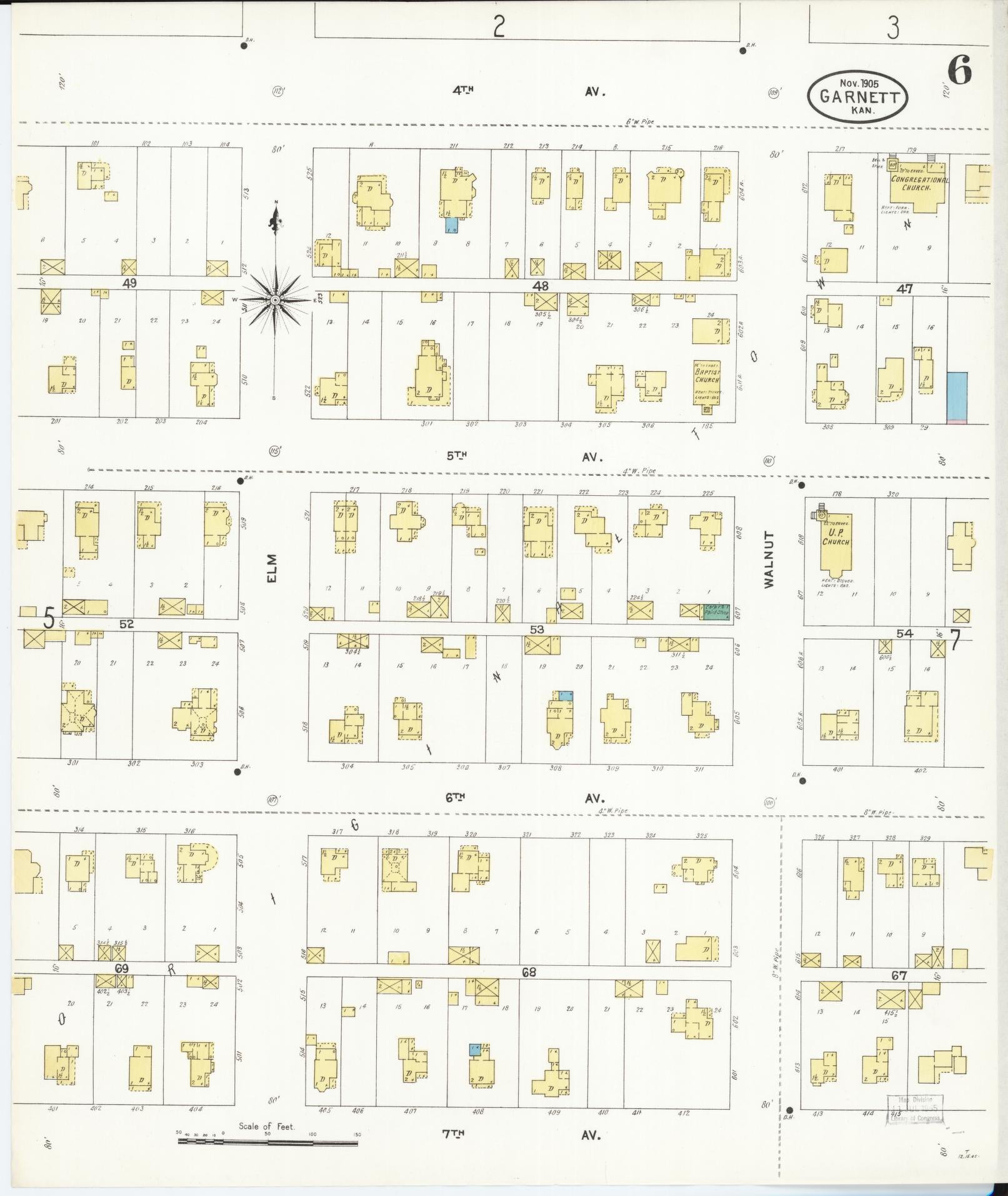 Sanborn Fire Insurance Map from Garnett, Anderson County, Kansas (1905), Sheet #0006 - Complete Map Set gallery image, historic Sanborn map, vintage wall art, Kansas Kansas