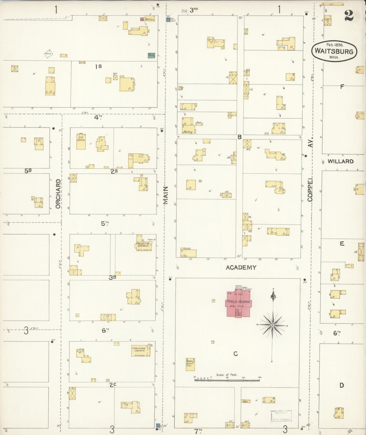 Sanborn Fire Insurance Map from Waitsburg, Walla Walla County, Washington (1896), Sheet #0002 - Historic Sanborn Fire Insurance Map Print, vintage old map wall art, antique decor, genealogy gift, Washington Washington map