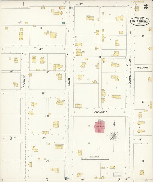 Sanborn Fire Insurance Map from Waitsburg, Walla Walla County, Washington (1896), Sheet #0002 - Historic Sanborn Fire Insurance Map Print, vintage old map wall art, antique decor, genealogy gift, Washington Washington map