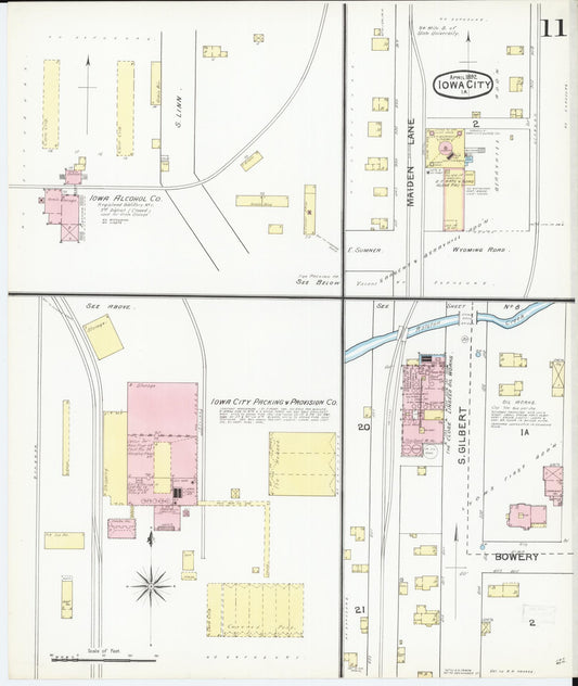 Sanborn Fire Insurance Map from Iowa City, Johnson County, Iowa (1892), Sheet #0011 - Historic Sanborn Fire Insurance Map Print, vintage old map wall art