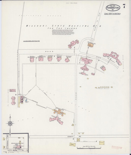 Sanborn Fire Insurance Map from Farmington, Saint Francois County, Missouri (1914), Sheet #0007 - Historic Sanborn Fire Insurance Map Print, vintage old map wall art, antique decor, genealogy gift, Missouri Missouri map