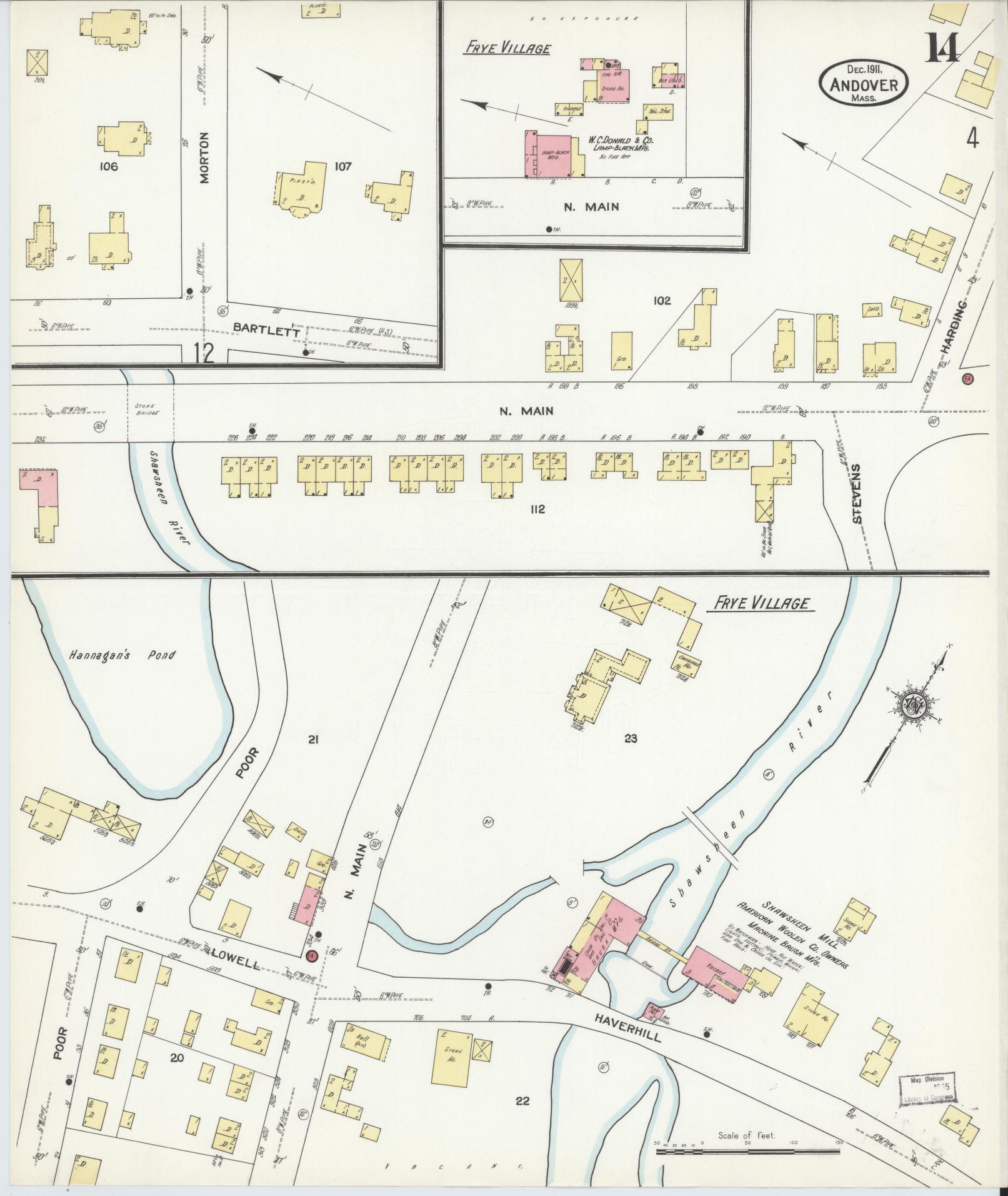 Sanborn Fire Insurance Map from Andover, Essex County, Massachusetts (1911), Sheet #0014 - Complete Map Set gallery image, historic Sanborn map, vintage wall art, Massachusetts Massachusetts