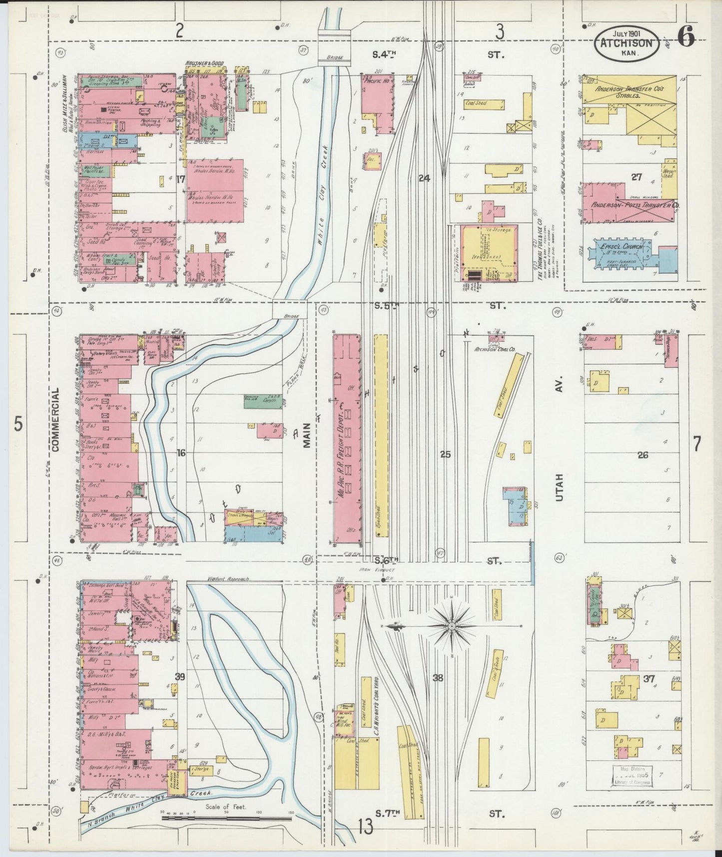 Sanborn Fire Insurance Map from Atchison, Atchison County, Kansas (1901), Sheet #0006 - Complete Map Set gallery image, historic Sanborn map, vintage wall art, Kansas Kansas