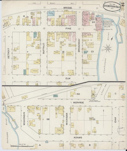 Sanborn Fire Insurance Map from Sheboygan Falls, Sheboygan County, Wisconsin (1887), Sheet #0002 - Complete Map Set gallery image, historic Sanborn map, vintage wall art, Wisconsin Wisconsin