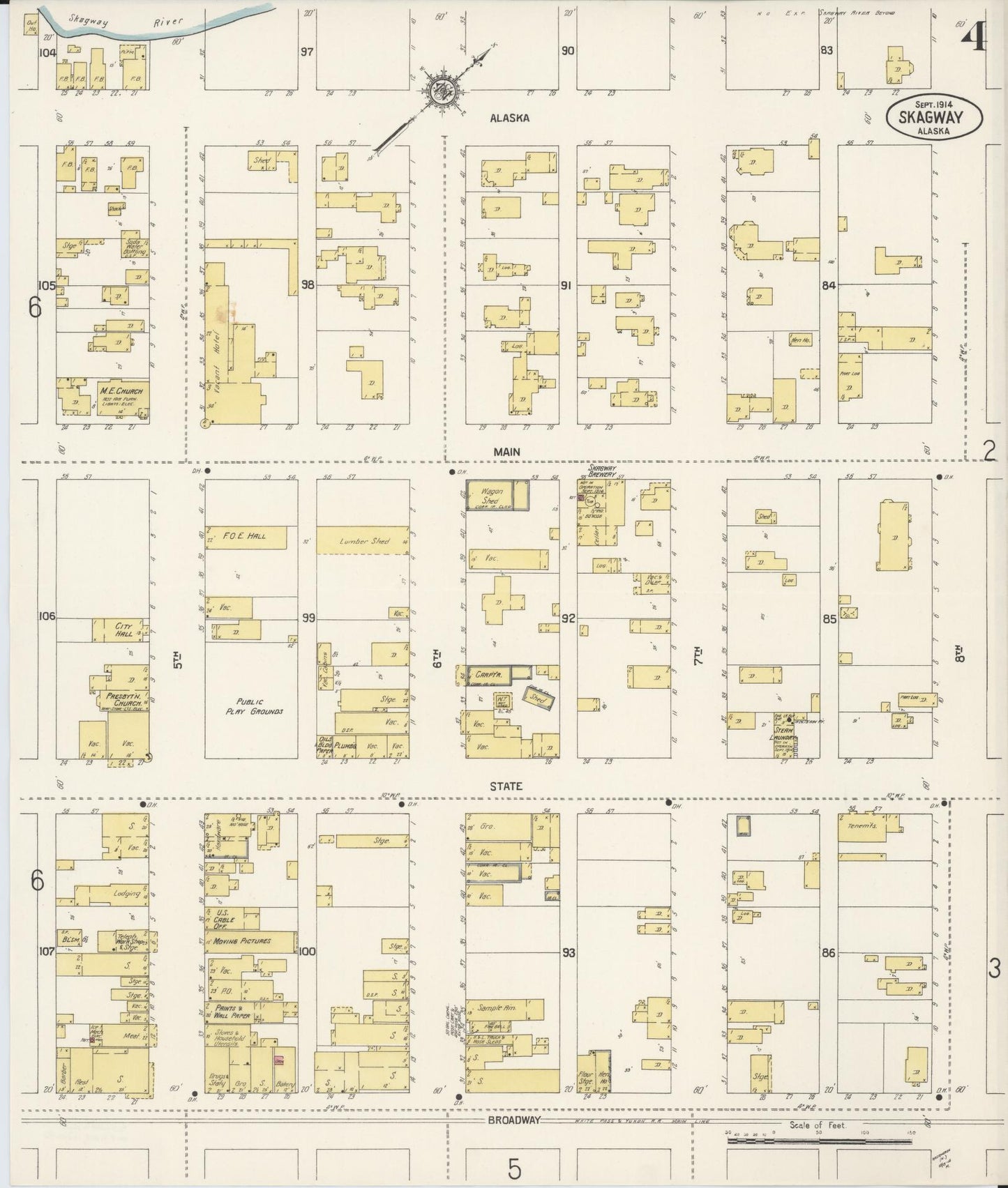 Sanborn Fire Insurance Map from Skagway, Skagway-yakutat Census Division, Alaska (1914), Sheet #0004 - Complete Map Set gallery image, historic Sanborn map, vintage wall art, Alaska Alaska