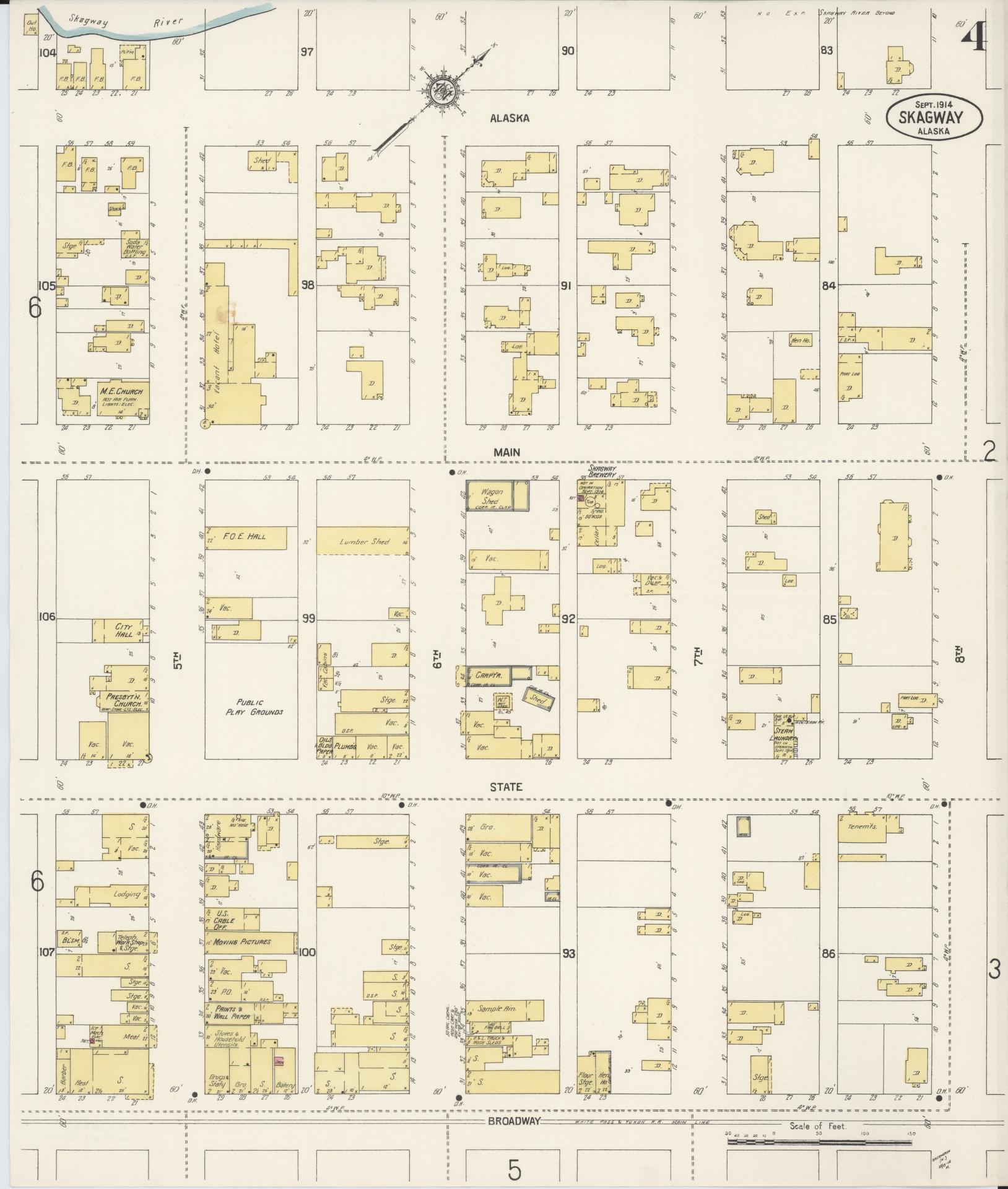 Sanborn Fire Insurance Map from Skagway, Skagway-yakutat Census Division, Alaska (1914), Sheet #0004 - Complete Map Set gallery image, historic Sanborn map, vintage wall art, Alaska Alaska