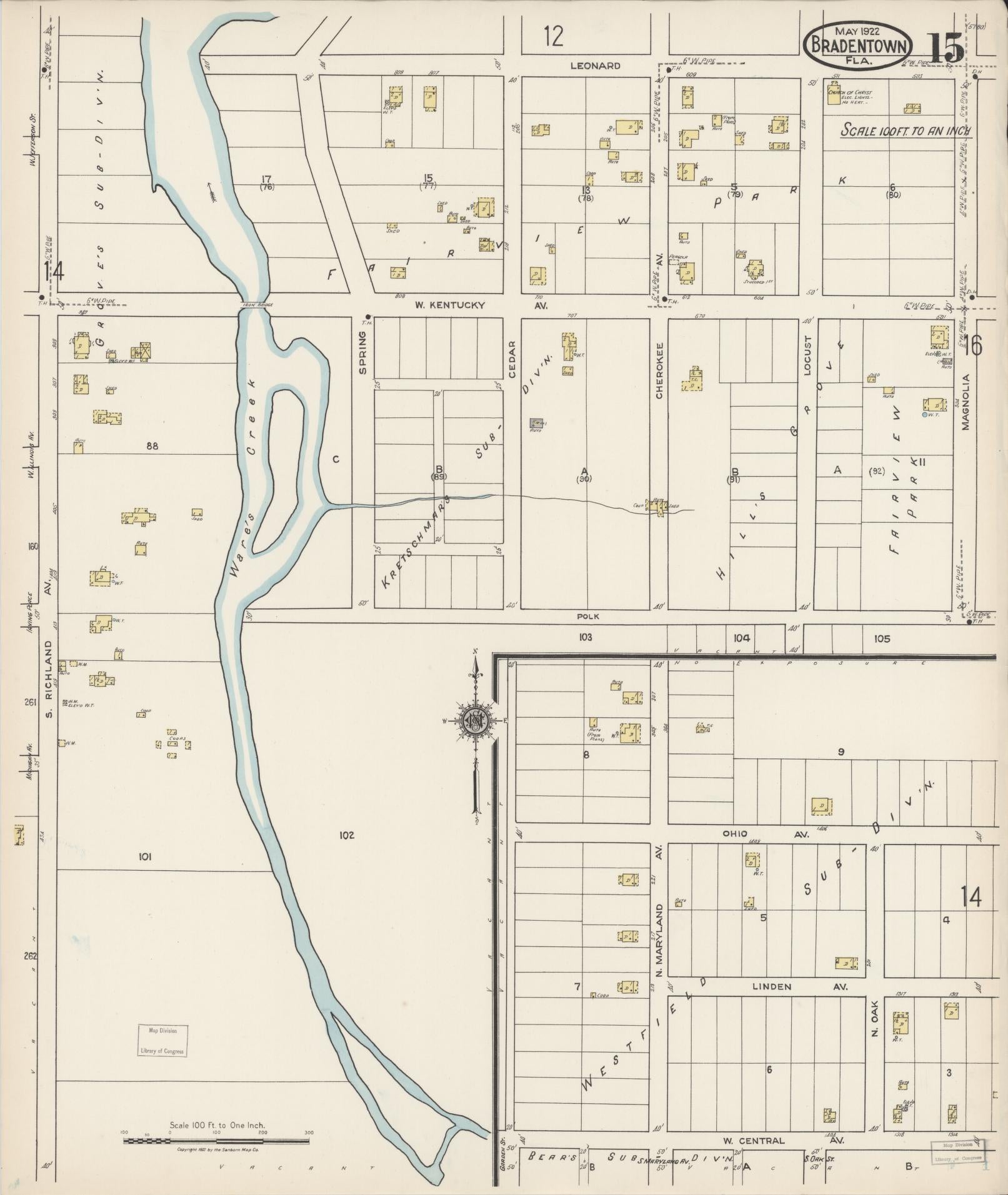 Sanborn Fire Insurance Map from Bradentown, Manatee County, Florida (1922), Sheet #0015 - Complete Map Set gallery image, historic Sanborn map, vintage wall art, Florida Florida