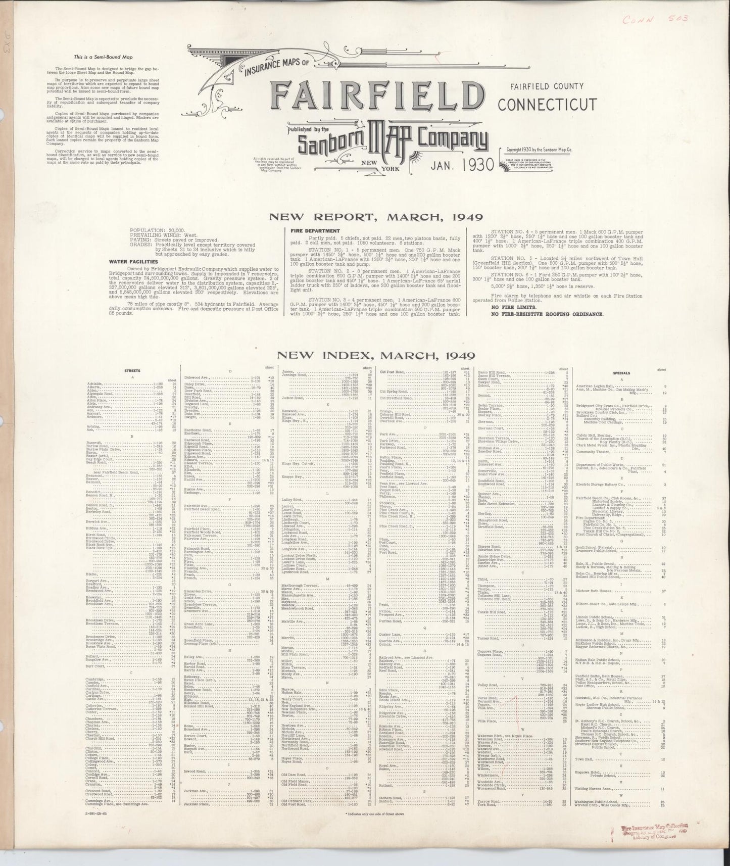 Sanborn Fire Insurance Map from Fairfield, Fairfield County, Connecticut. (1949) – Historic Sanborn Fire Insurance Map Print