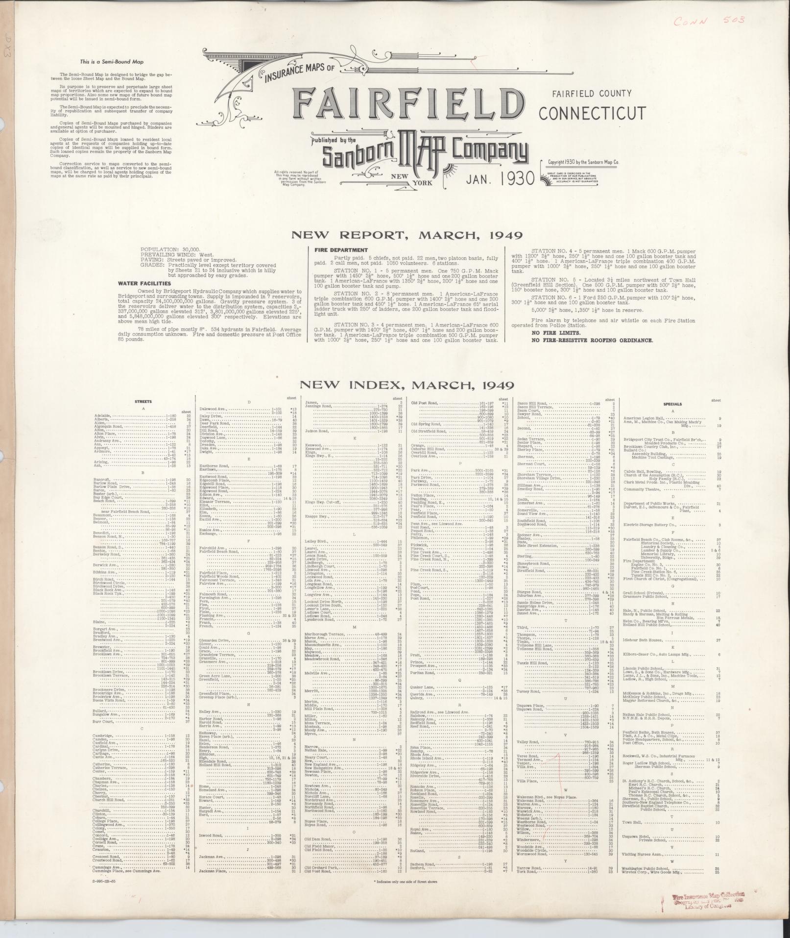 Sanborn Fire Insurance Map from Fairfield, Fairfield County, Connecticut. (1949) – Historic Sanborn Fire Insurance Map Print