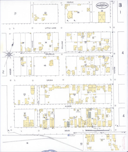 Sanborn Fire Insurance Map from Mendocino, Mendocino County, California (1909), Sheet #0003 - Historic Sanborn Fire Insurance Map Print, vintage old map wall art, antique decor, genealogy gift, California California map