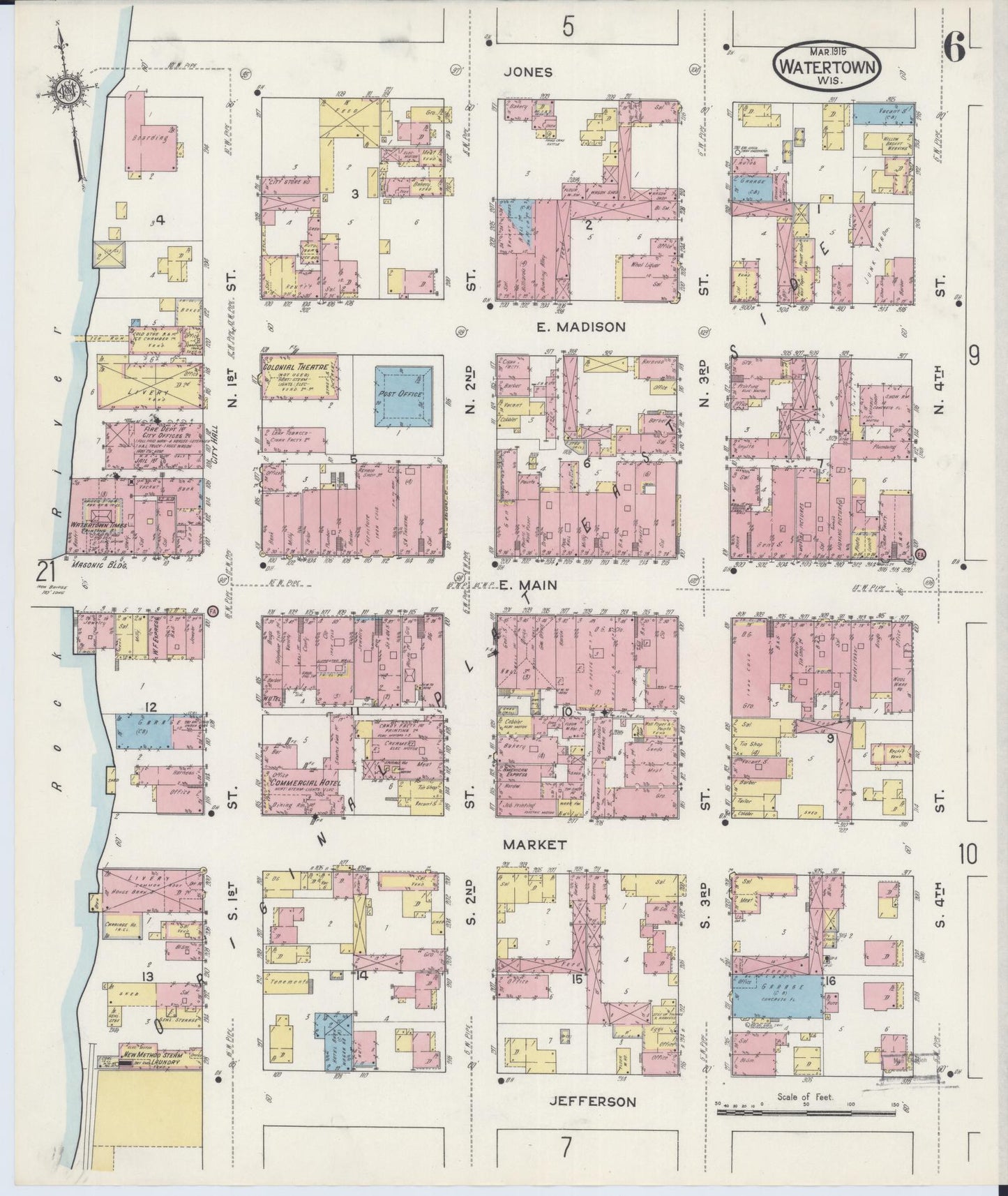 Sanborn Fire Insurance Map from Watertown, Jefferson County, Wisconsin (1915), Sheet #0007 - Complete Map Set gallery image, historic Sanborn map, vintage wall art, Wisconsin Wisconsin