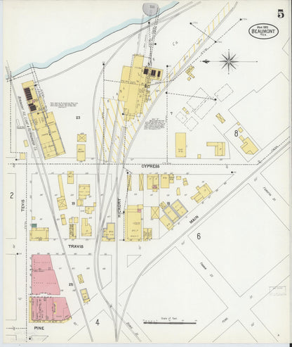 Sanborn Fire Insurance Map from Beaumont, Jefferson County, Texas (1902), Sheet #0005 - Historic Sanborn Fire Insurance Map Print, vintage old map wall art, antique decor, genealogy gift, Texas Texas map